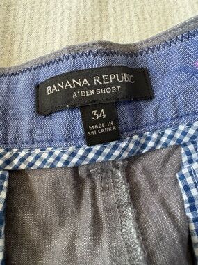 Banana Republic Blue and White Gingham-Trim Aiden Shorts